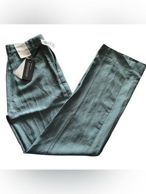 NWT Aritzia Babaton Agency Linen Blend Pants Slab Blue Sz 4 Italian Italy Fabric